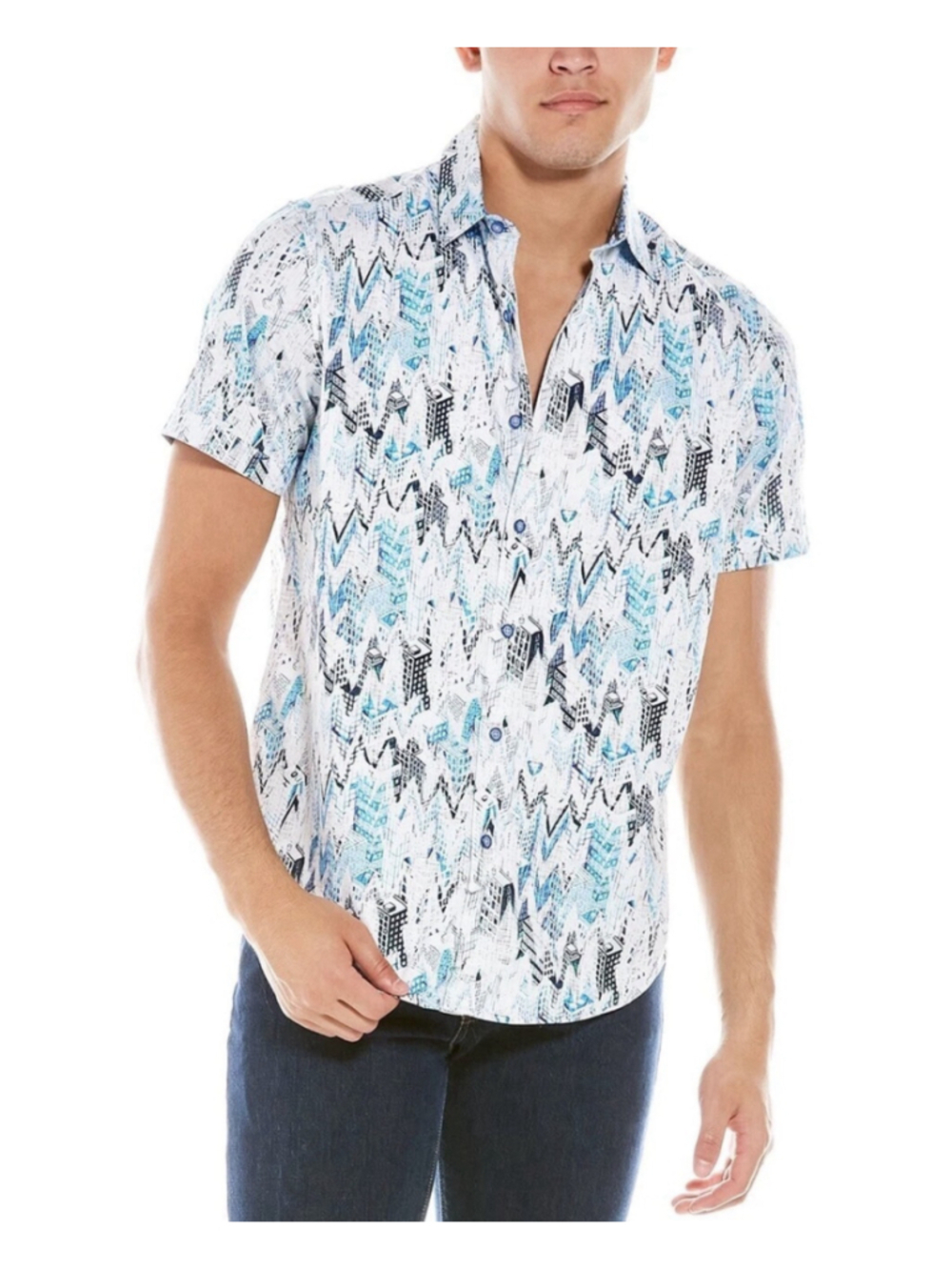 Robert Graham Mason City Abstract Print Short Sleeve Button Up Shirt L
